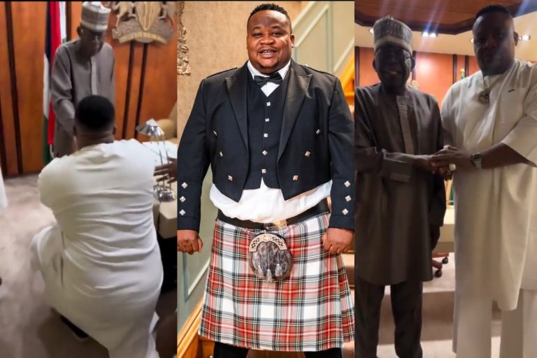 Cubana Chief Priest Kneels Down to Greet President Tinubu