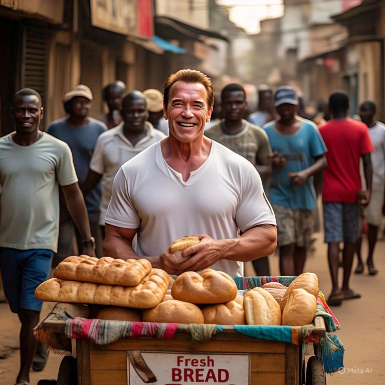 Arnold Schwarzenegger Selling Bread in the Street of Lagos, Nigeria