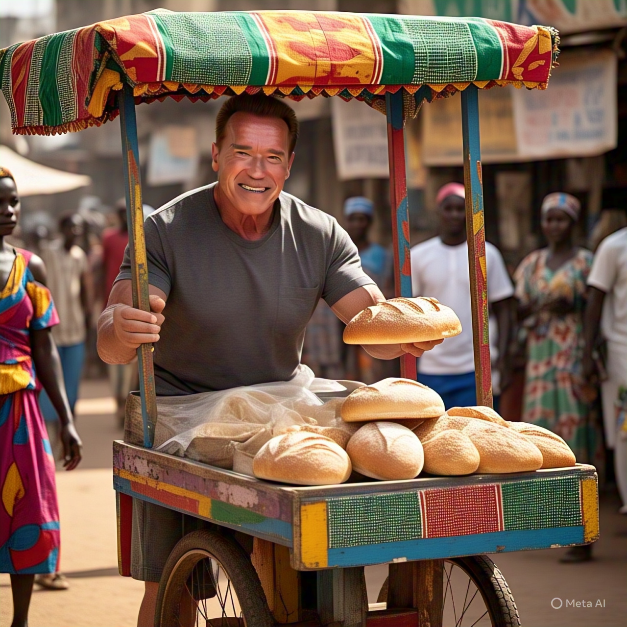 Arnold Schwarzenegger Selling Bread in the Street of Lagos, Nigeria
